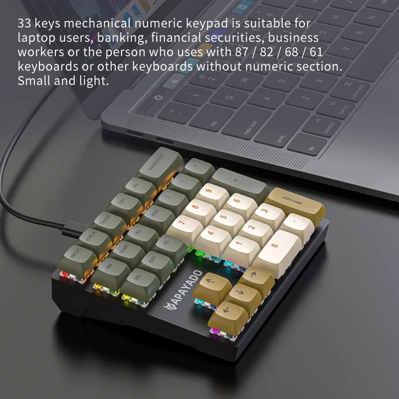 Teclado Numérico Mecânico com 33 Teclas e Fio, com Luzes Multicoloridas.