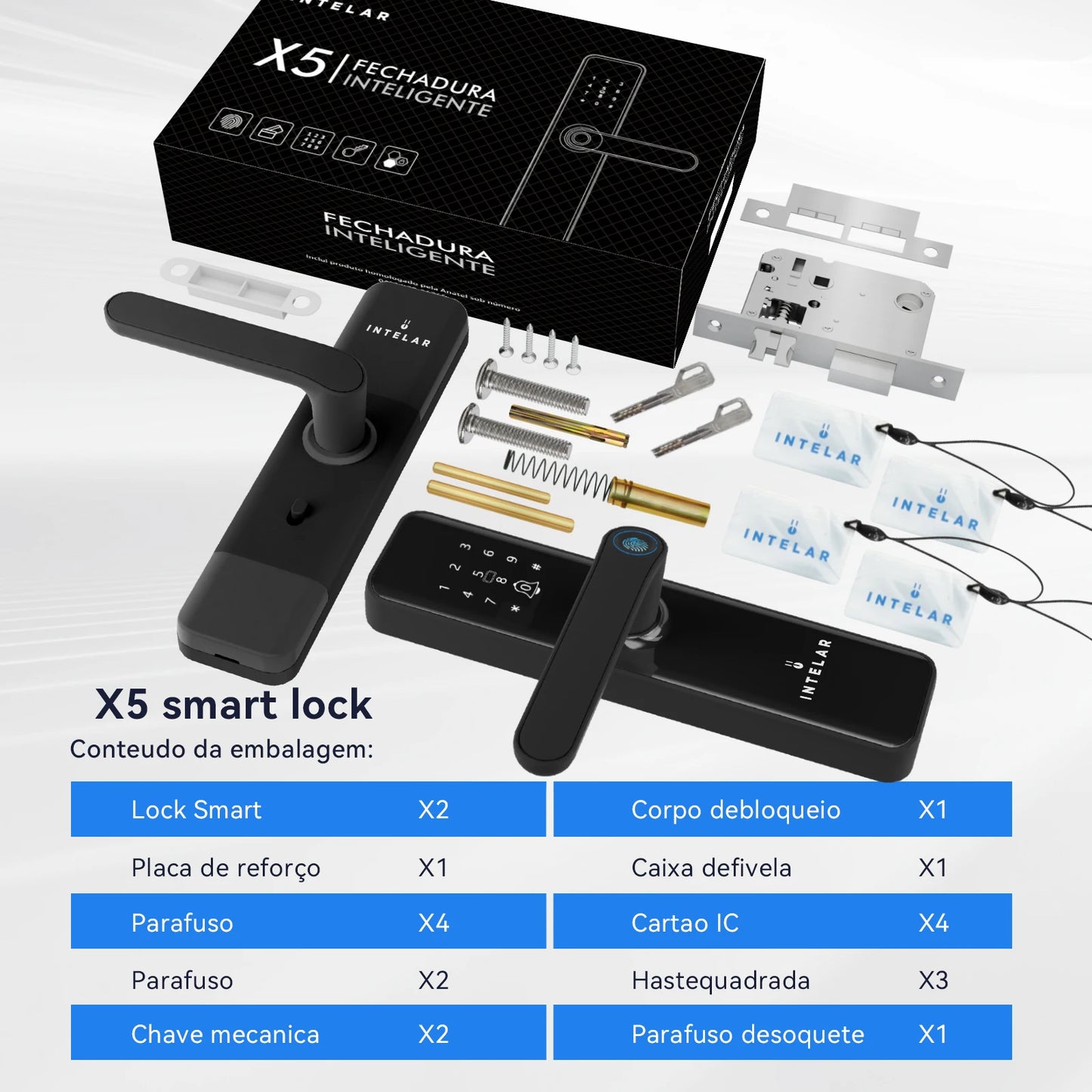 Intelar X5 do Brasil Tuya Fechadura eletrônica digital Wi-Fi inteligente com impressão digital para casa, fechadura de casa com impressão digital e código de acesso.