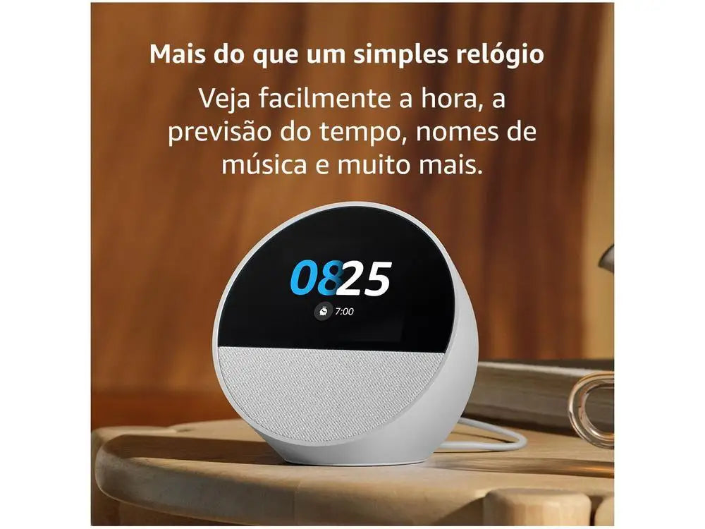 Echo Spot 2024, alto-falante inteligente com tela de 2,83 polegadas.