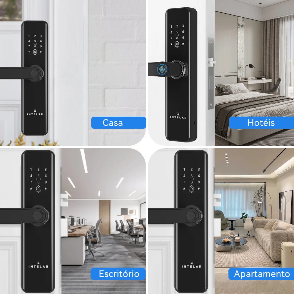 Intelar X5 do Brasil Tuya Fechadura eletrônica digital Wi-Fi inteligente com impressão digital para casa, fechadura de casa com impressão digital e código de acesso.