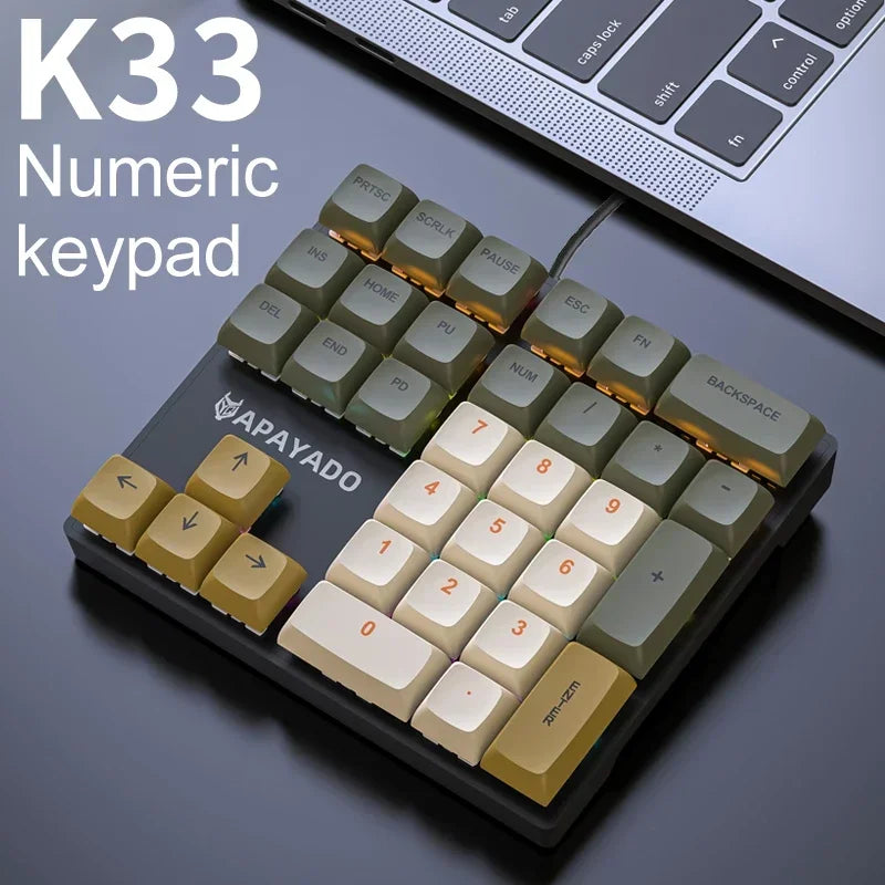 Teclado Numérico Mecânico com 33 Teclas e Fio, com Luzes Multicoloridas.