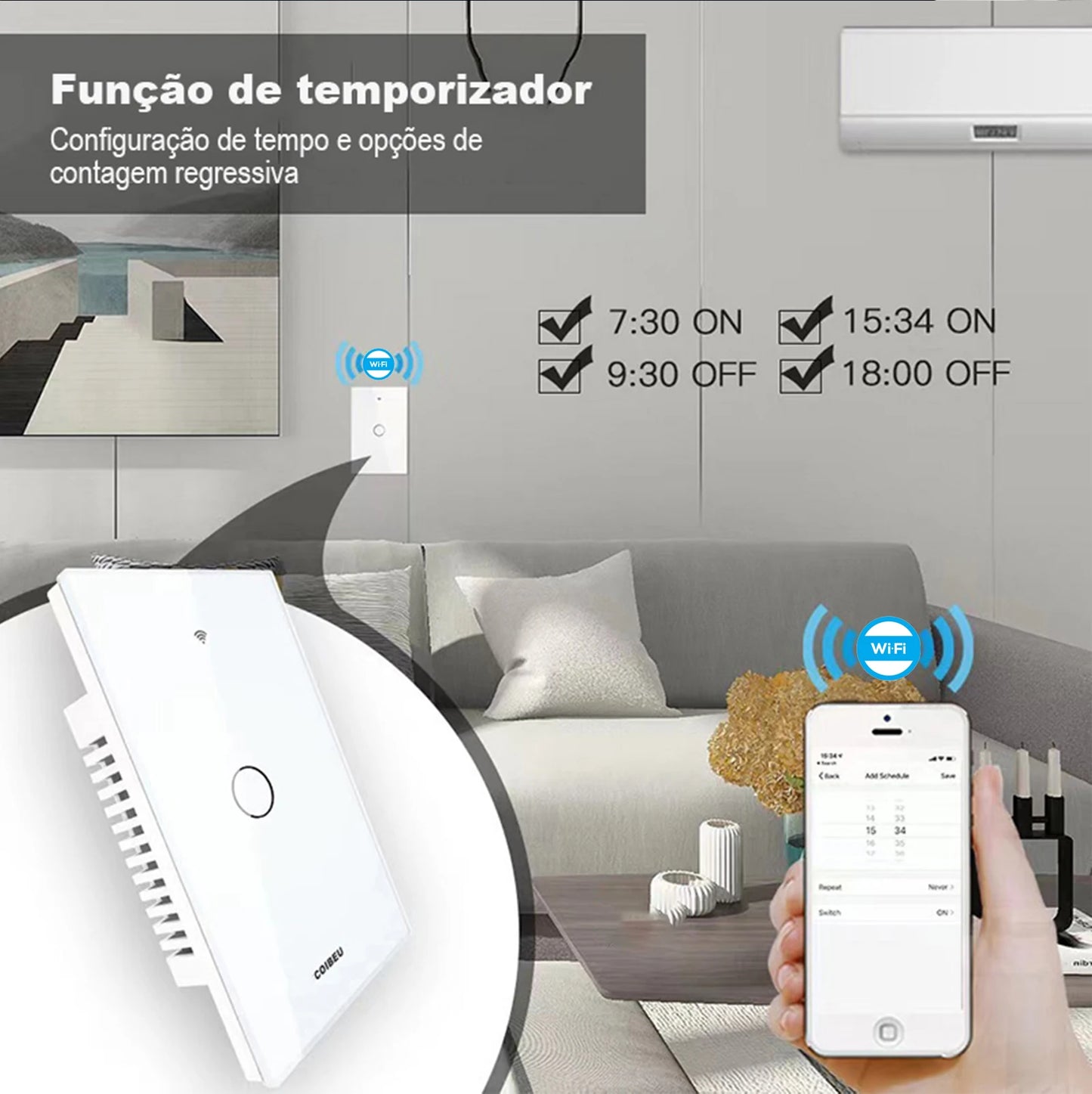 Painéis de parede Alexa, interruptor inteligente Wi-Fi, plugue Tuya, tomada USB, tomada externa.