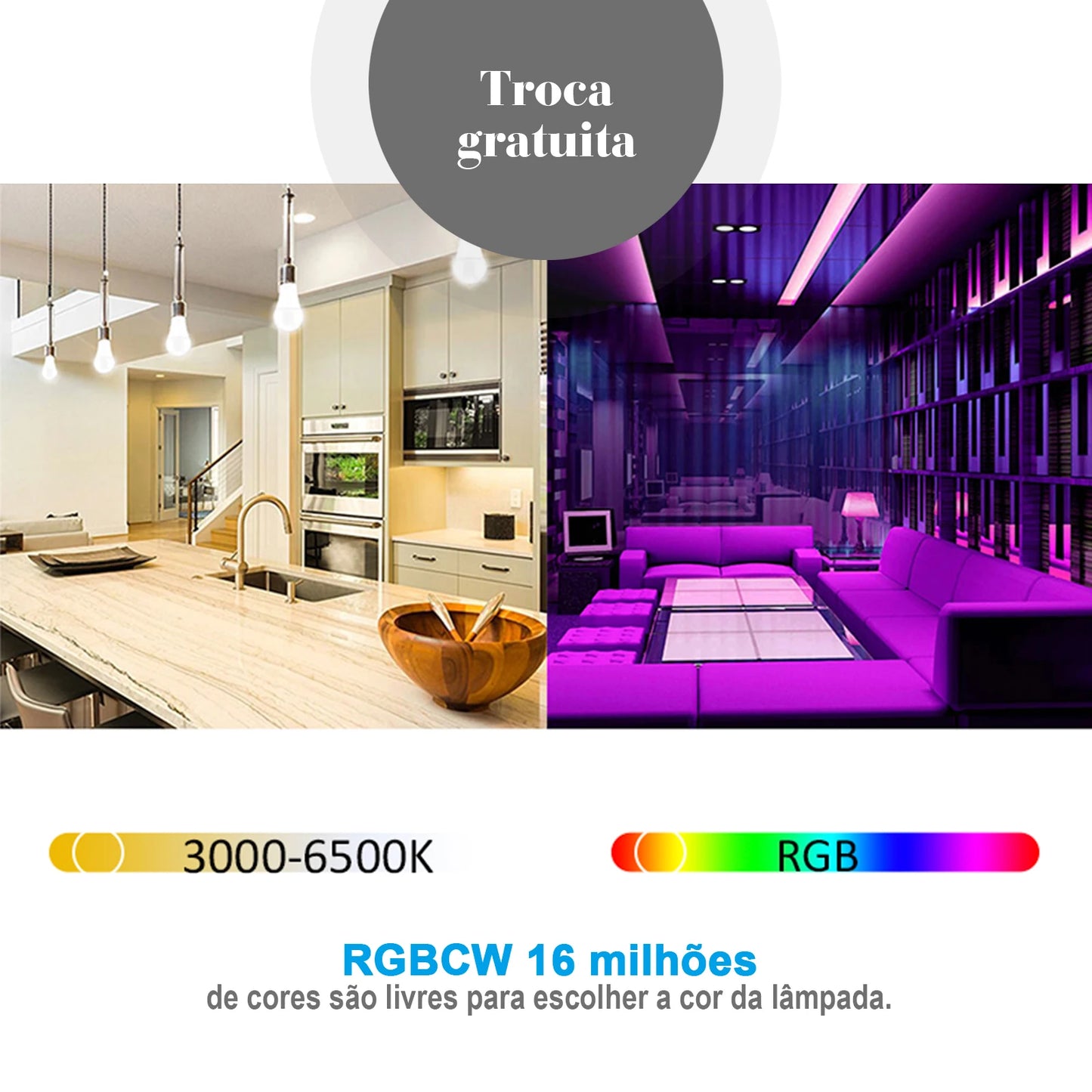 Lâmpada, led multicolorido 15W com conexão Alexa.