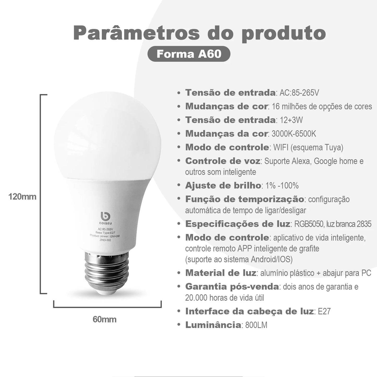 Lâmpada, led multicolorido 15W com conexão Alexa.