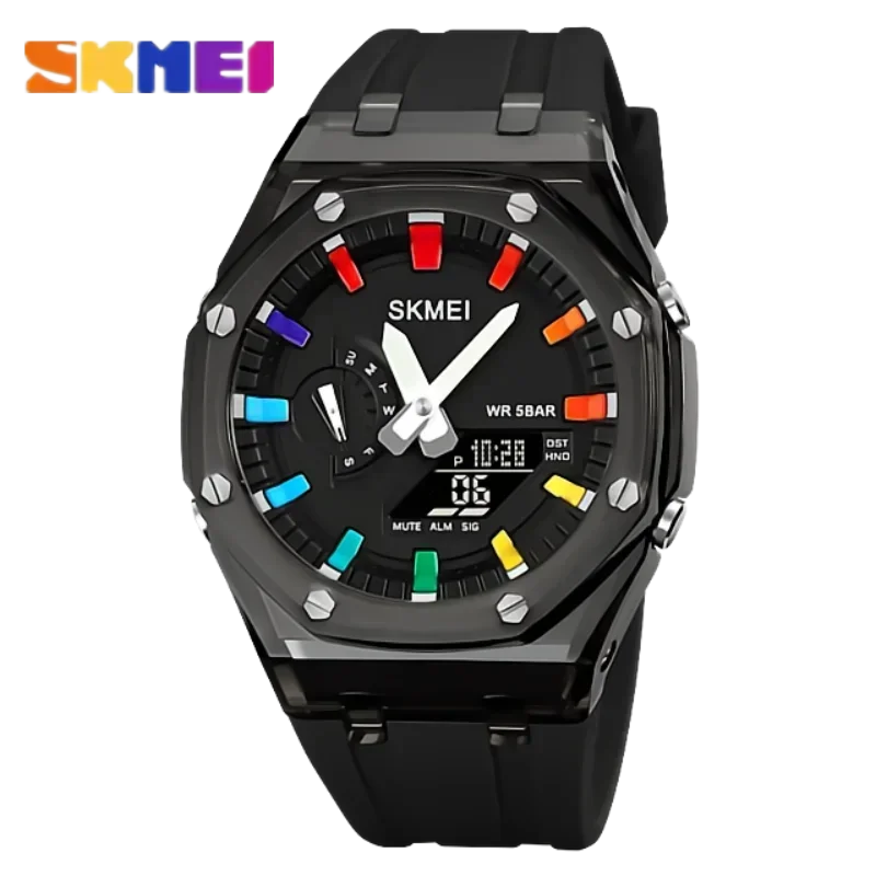 SKMEI Waterproof Men Watch Countdown Stopwatch Led Light Electronic Movement Wristwatch 5Alarm Clock 2 Time Digital Watches 2100