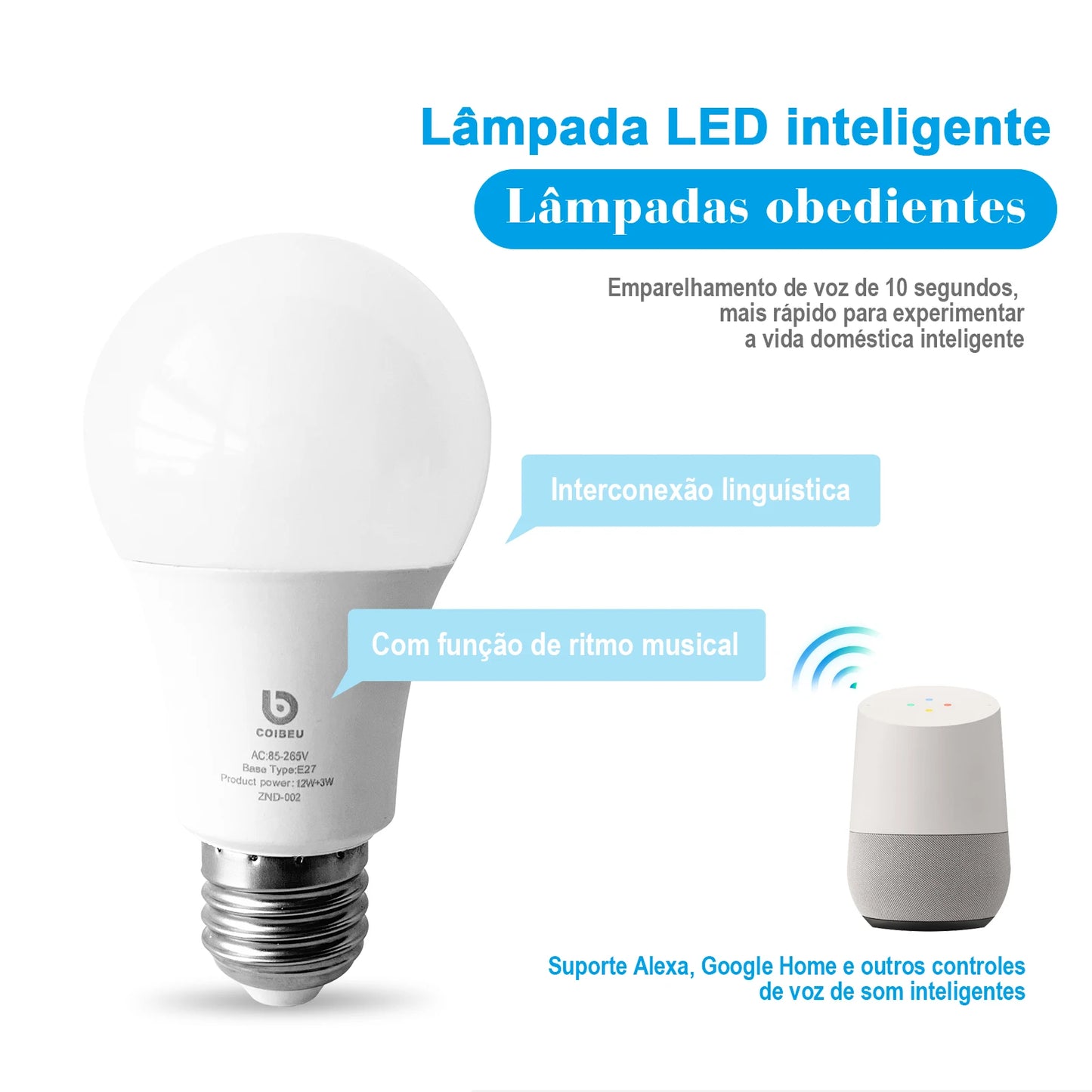 Lâmpada, led multicolorido 15W com conexão Alexa.