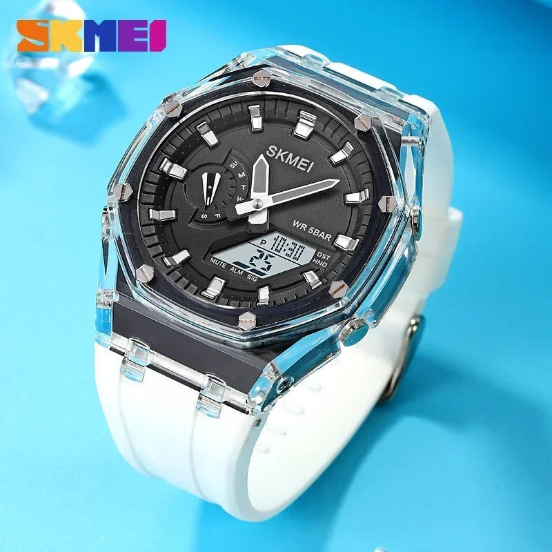 SKMEI Waterproof Men Watch Countdown Stopwatch Led Light Electronic Movement Wristwatch 5Alarm Clock 2 Time Digital Watches 2100