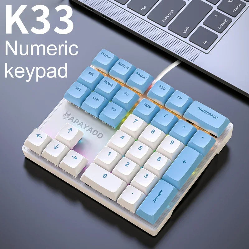 Teclado Numérico Mecânico com 33 Teclas e Fio, com Luzes Multicoloridas.