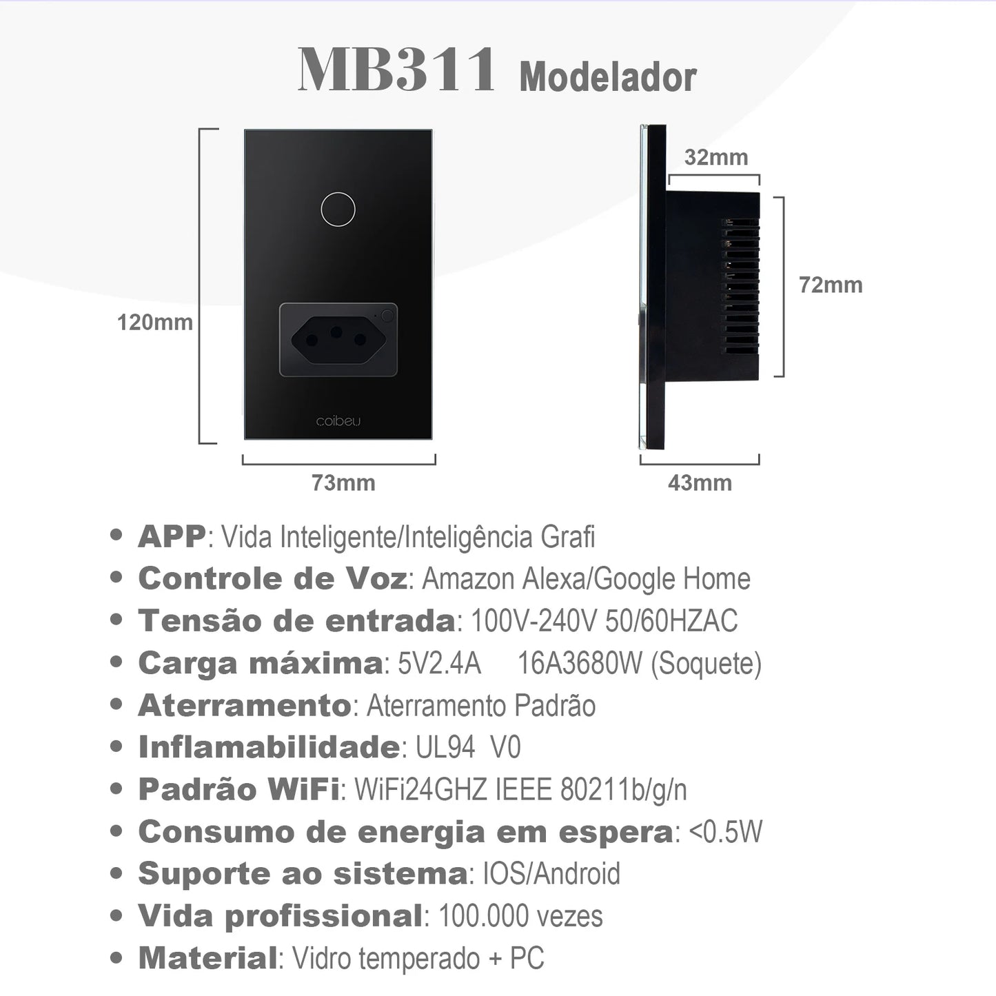 Painéis de parede Alexa, interruptor inteligente Wi-Fi, plugue Tuya, tomada USB, tomada externa.