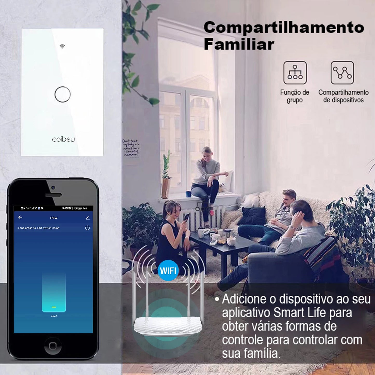 Painéis de parede Alexa, interruptor inteligente Wi-Fi, plugue Tuya, tomada USB, tomada externa.