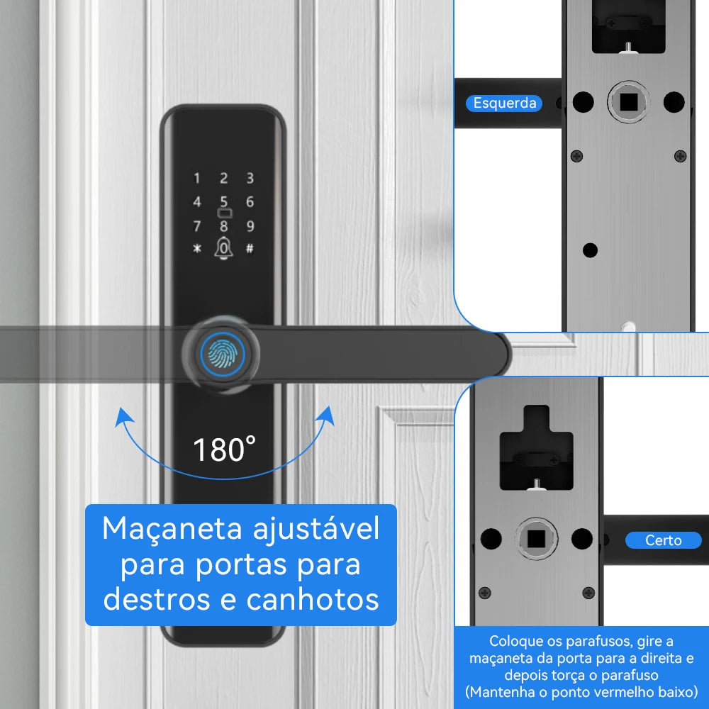 Intelar X5 do Brasil Tuya Fechadura eletrônica digital Wi-Fi inteligente com impressão digital para casa, fechadura de casa com impressão digital e código de acesso.