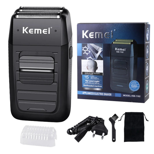 Kemei barbeador sem fio recarregável para homens, lâmina dupla alternativa, navalha de barba, cuidados faciais, multifuncional, aparador forte KM-1102.